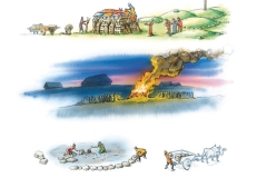Funeral procedure, Iron Age cremation (Client: Bonnier Carlsen Publishing House, Sweden).